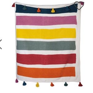NEW Primitives by Kathy rainbow throw blanket with tassels